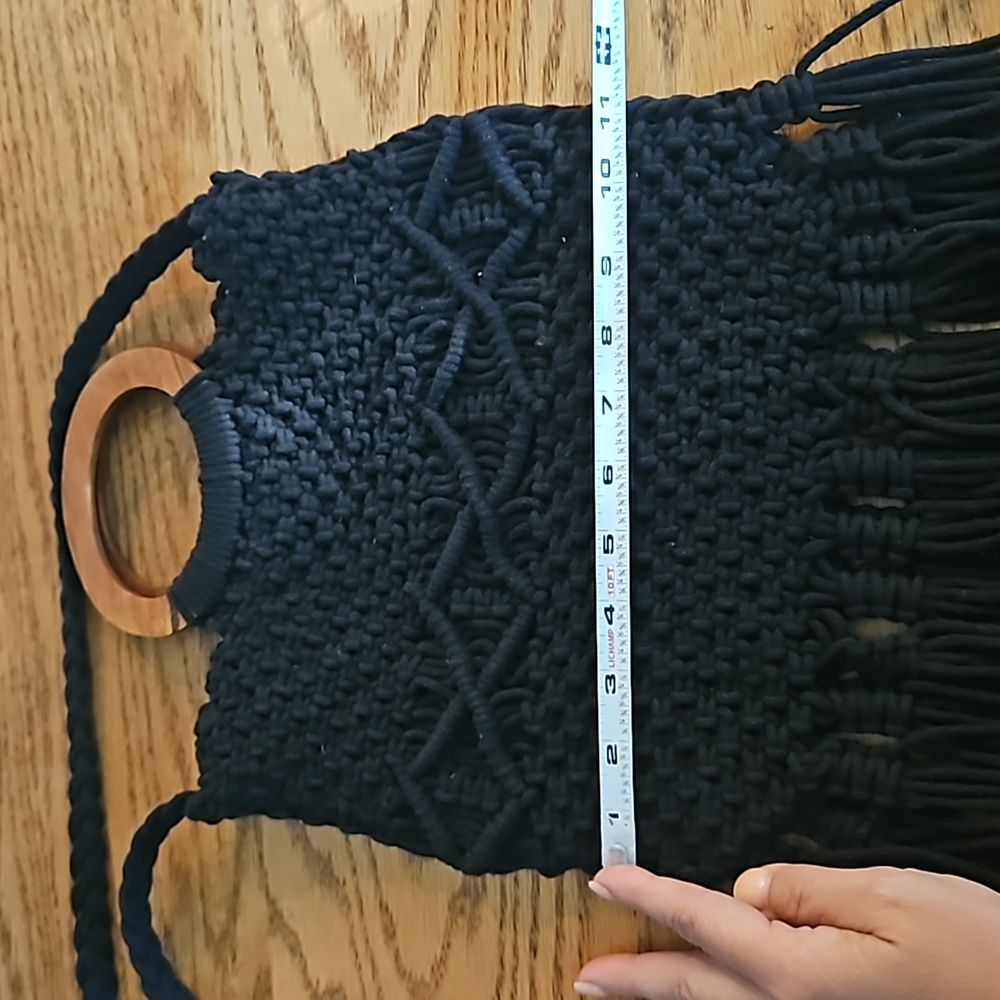 Danielle Nicole Boho Fringe Black Macrame Crossbo… - image 8
